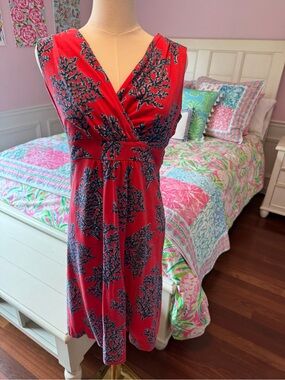 Lilly Pulitzer Coral-Red Navy Super Soft Coral Print Midi Dress